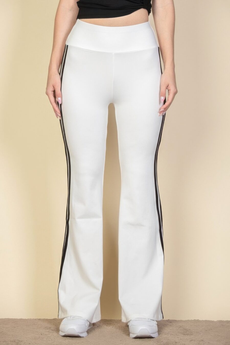 Contrast side stripe flare pants