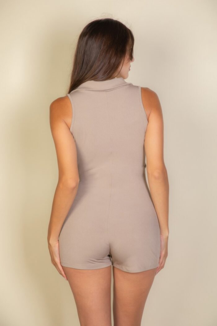 Ribbed knit sleeveless romper-button front romper