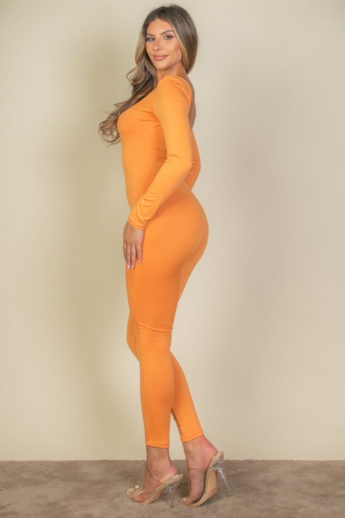 Scoop neck long sleeve bodycon jumpsuit