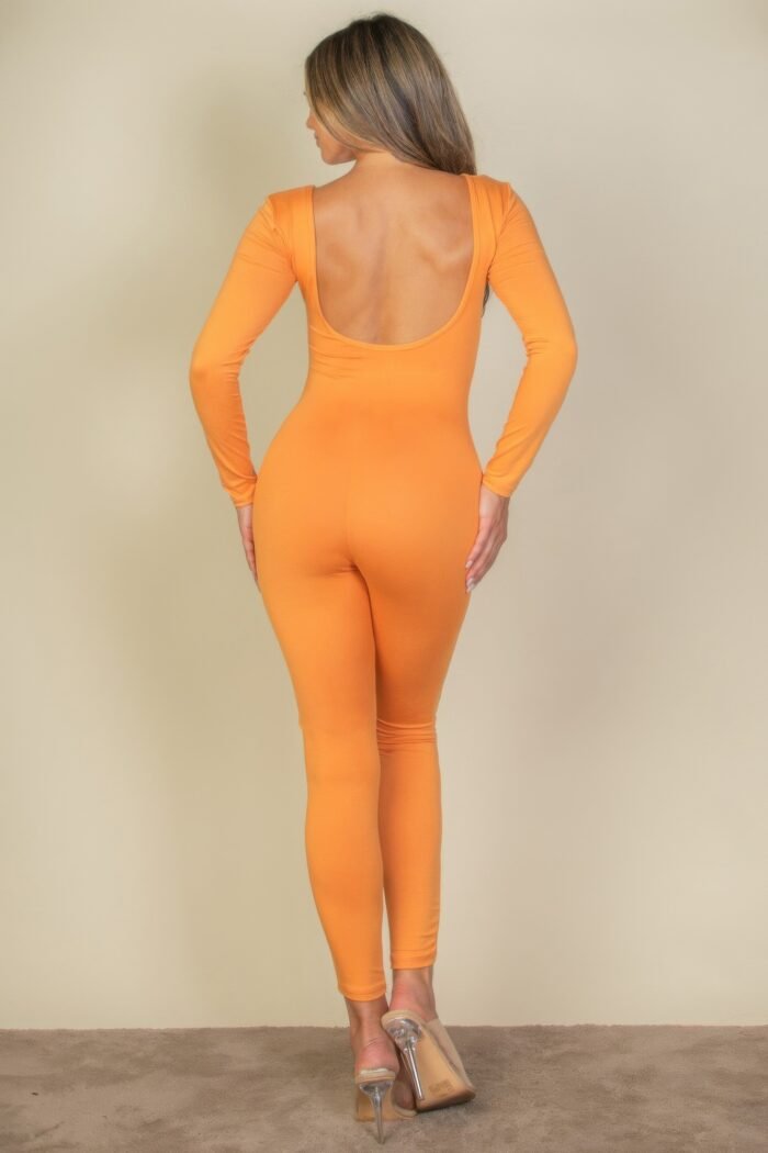 Scoop neck long sleeve bodycon jumpsuit