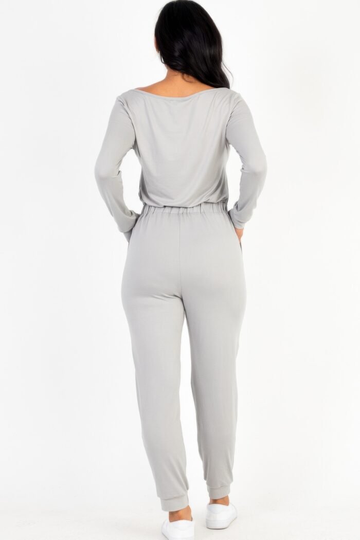 Tie waist long sleeve jumpsuit
