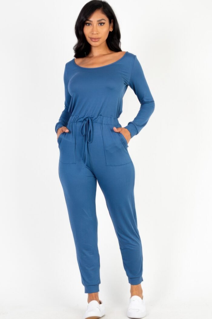 Tie waist long sleeve jumpsuit