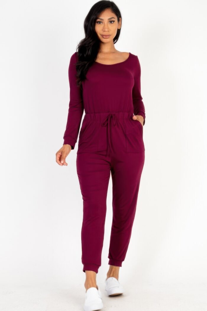 Tie waist long sleeve jumpsuit