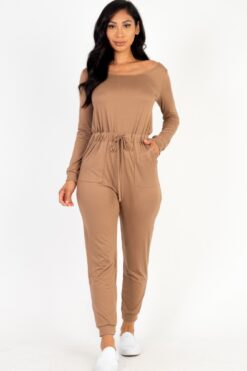 Tie Waist Long Sleeve Jumpsuit