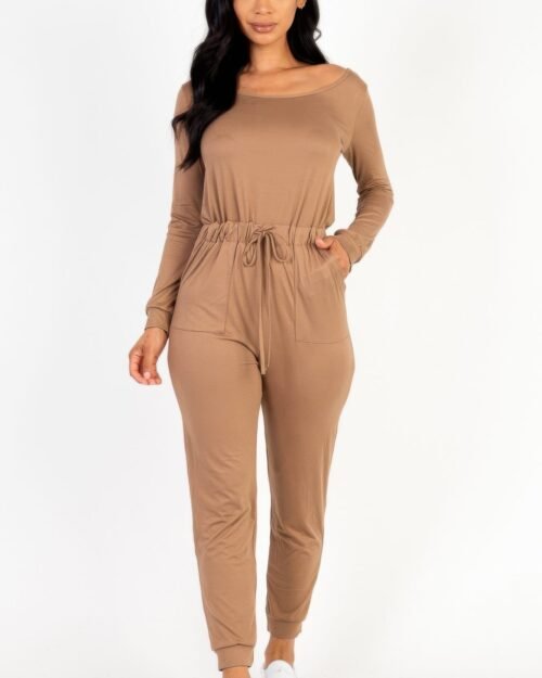 tie waist long sleeve jumpsuit