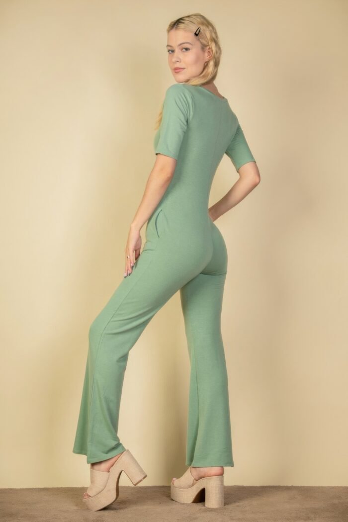 French terry short sleeve flare jumpsuit