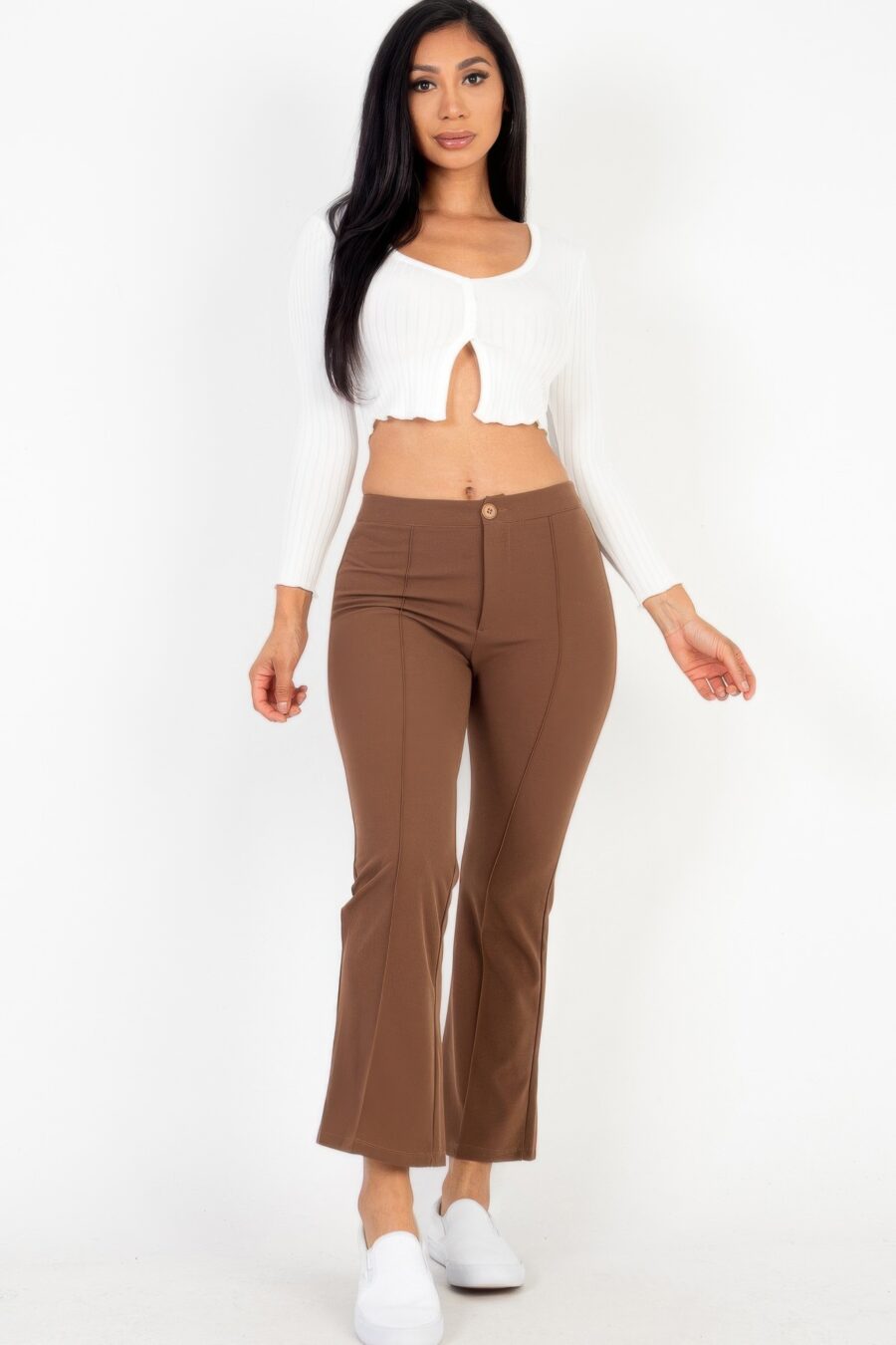 High waist knit flare pants