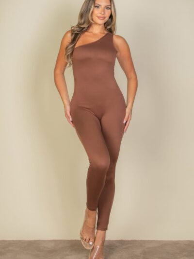Solid Color One Shoulder Jumpsuit
