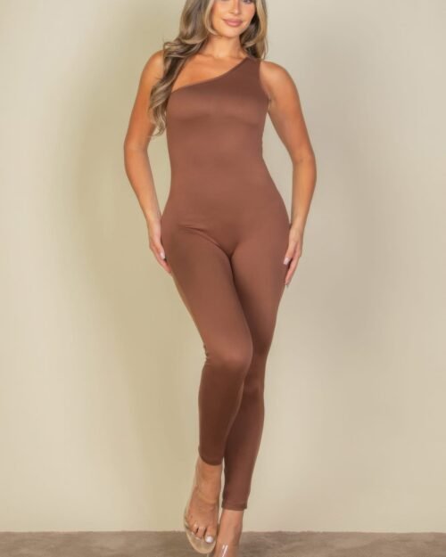 Solid Color One Shoulder Jumpsuit