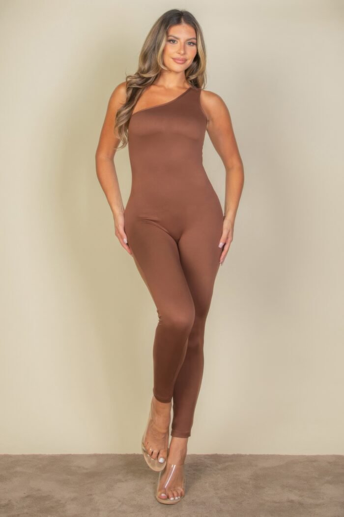 Solid color one shoulder jumpsuit