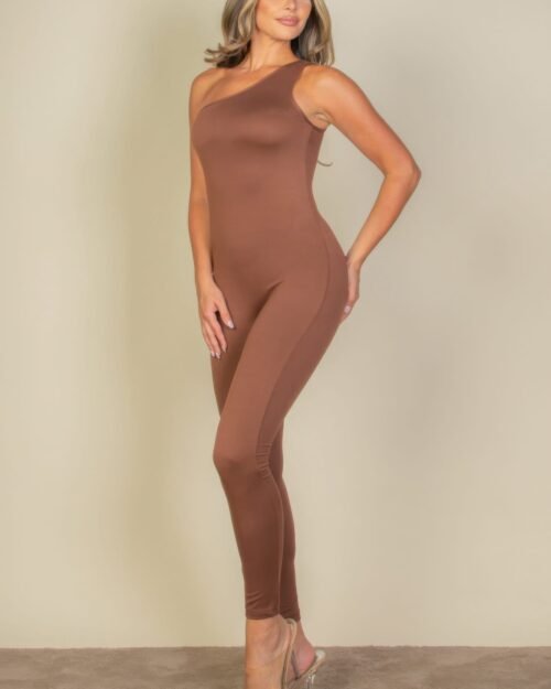 solid color one shoulder jumpsuit