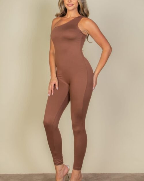 solid color one shoulder jumpsuit