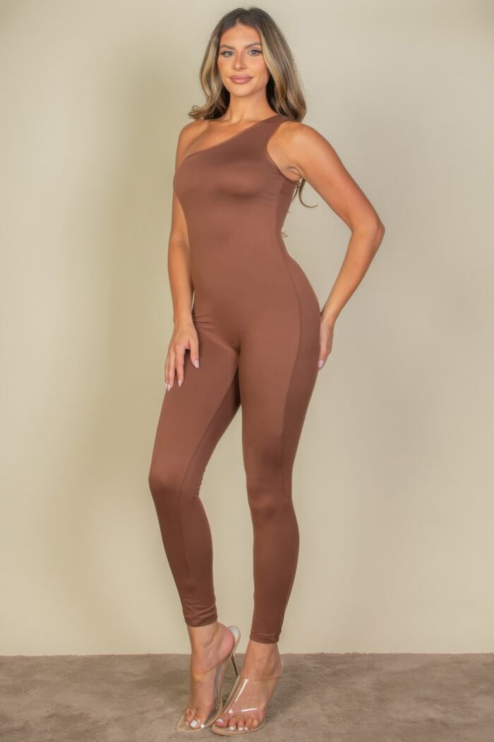 Solid color one shoulder jumpsuit