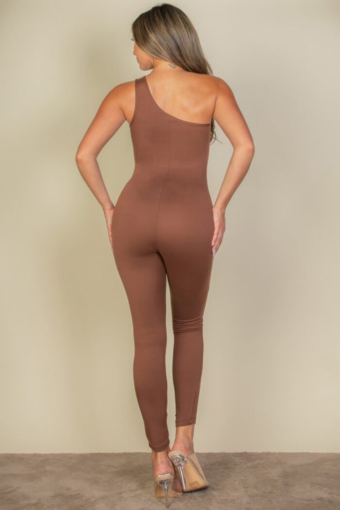 Solid color one shoulder jumpsuit