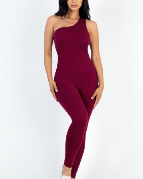 solid color one shoulder jumpsuit