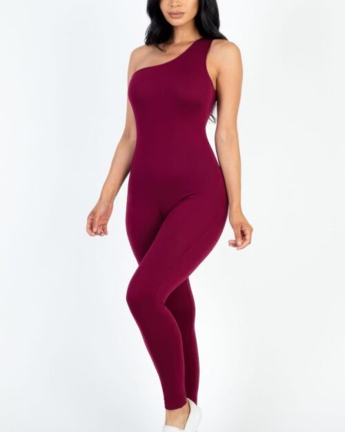 solid color one shoulder jumpsuit