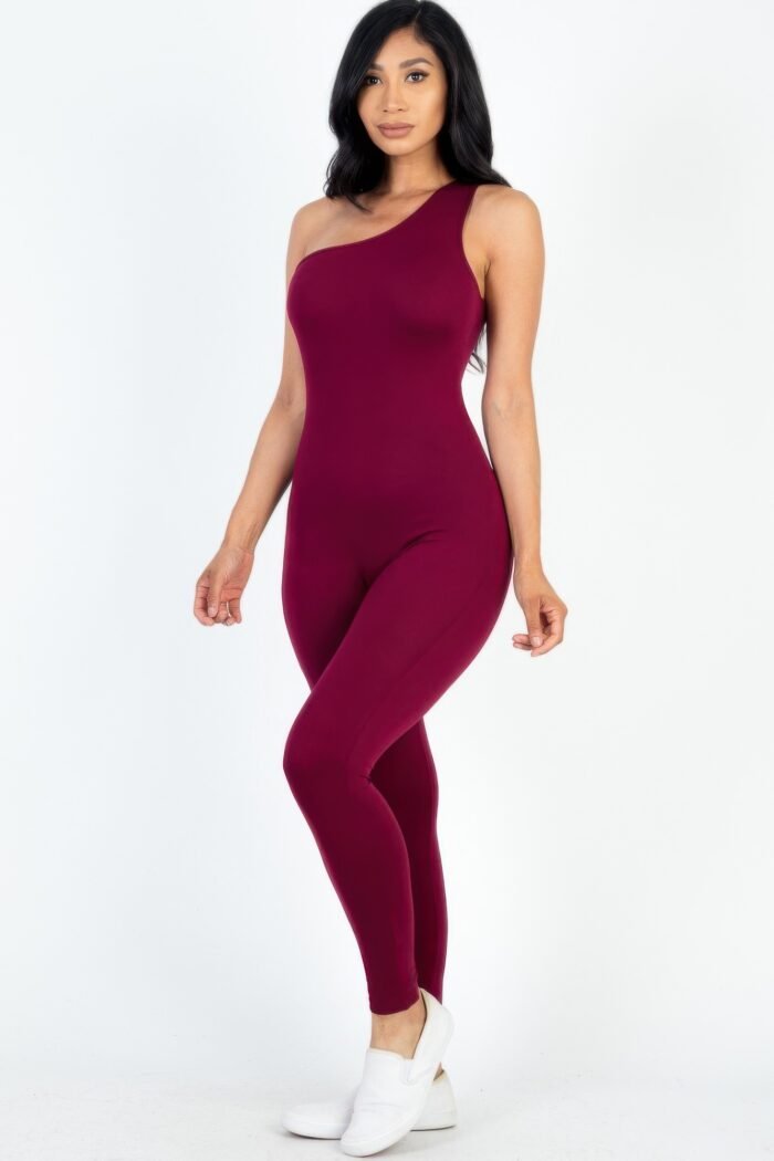 Solid color one shoulder jumpsuit