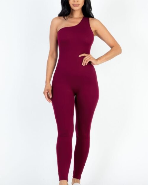 solid color one shoulder jumpsuit