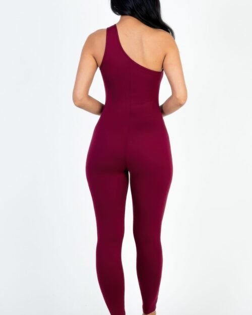 solid color one shoulder jumpsuit