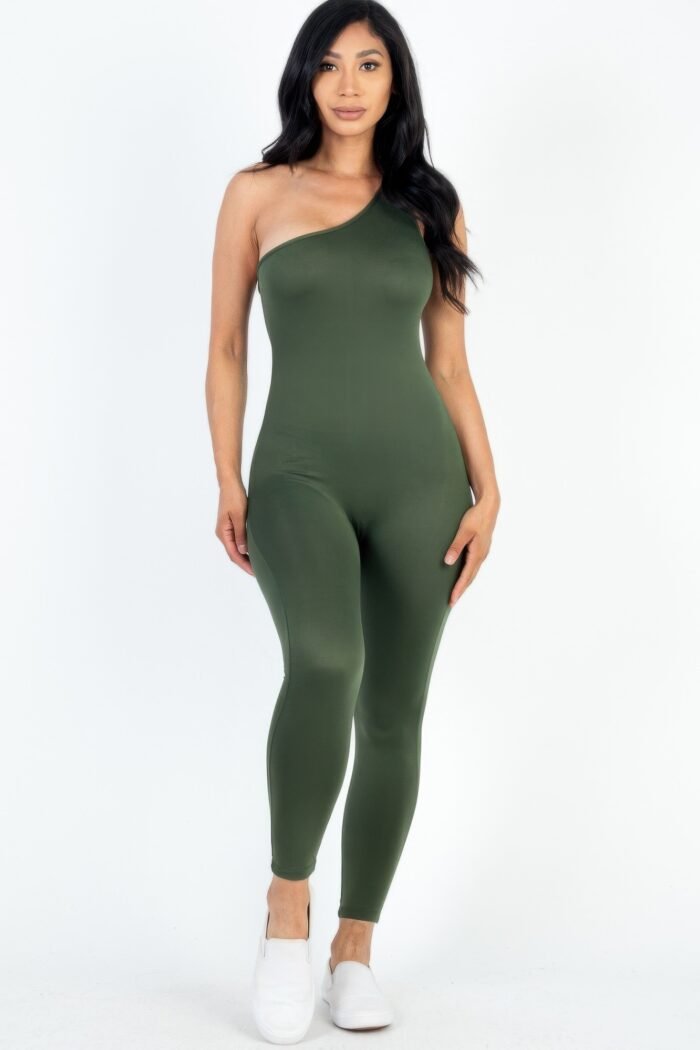 Solid color one shoulder jumpsuit