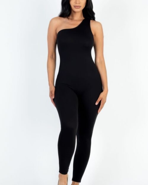 solid color one shoulder jumpsuit