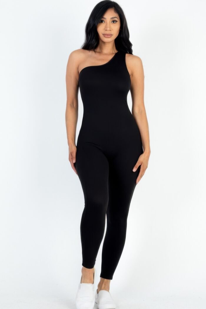 Solid color one shoulder jumpsuit