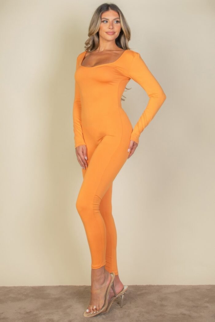 Scoop neck long sleeve bodycon jumpsuit