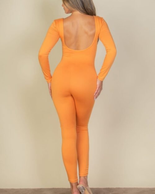 scoop neck long sleeve bodycon jumpsuit