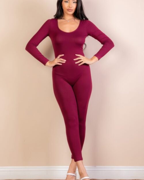 scoop neck long sleeve bodycon jumpsuit
