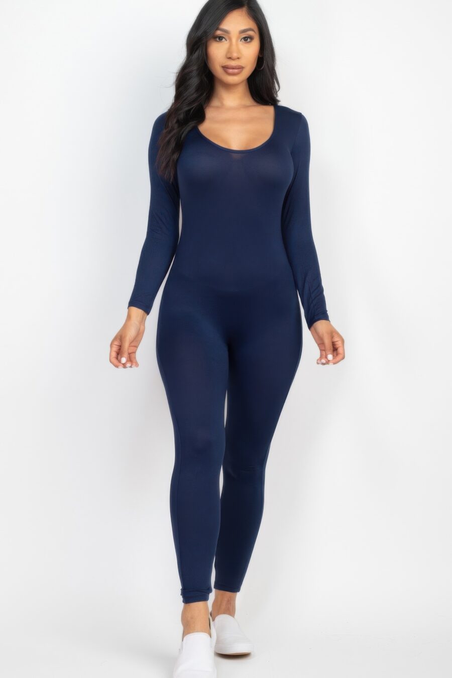 Scoop neck long sleeve bodycon jumpsuit