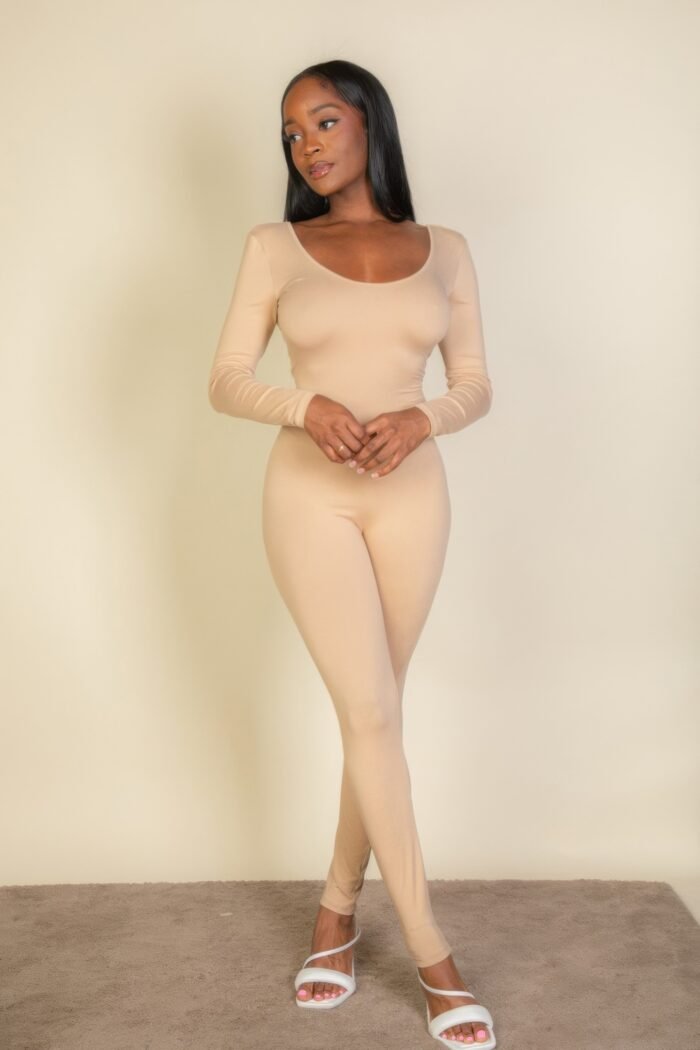 Scoop neck long sleeve bodycon jumpsuit