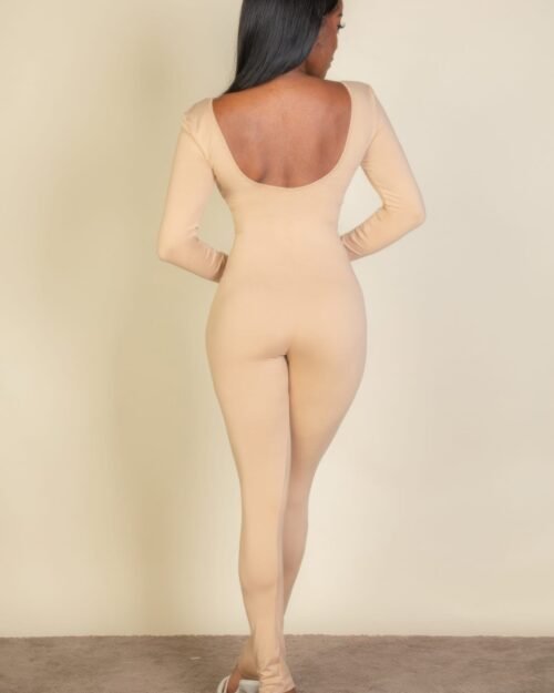 scoop neck long sleeve bodycon jumpsuit