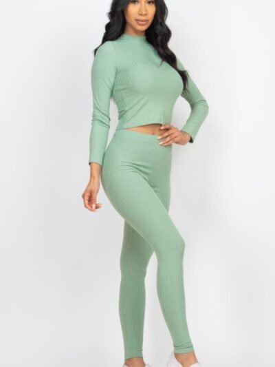 Ribbed Mock Neck Long Sleeve Top & Leggings Set Ribbed Mock Neck Long Sleeve Top & Leggings Set