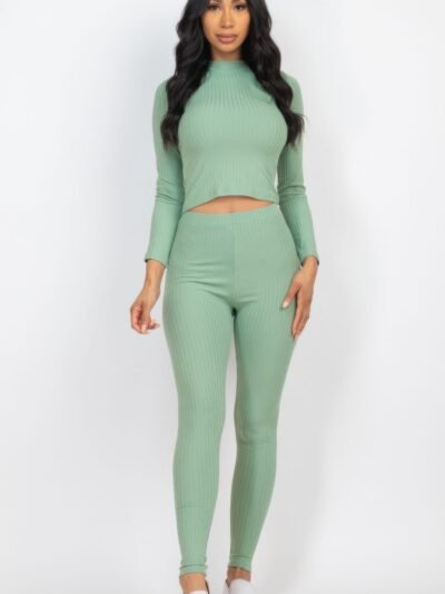 Ribbed Mock Neck Long Sleeve Top & Leggings Set Ribbed Mock Neck Long Sleeve Top & Leggings Set
