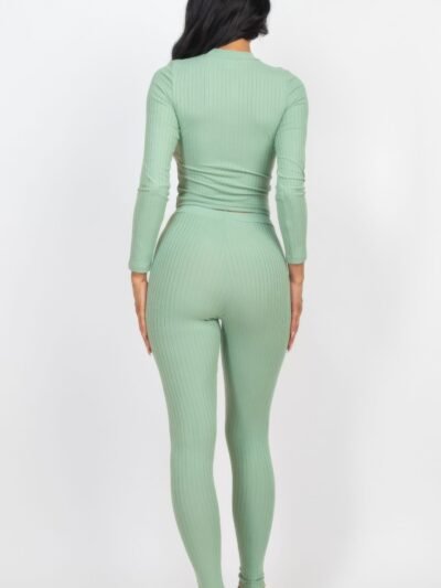 Ribbed Mock Neck Long Sleeve Top & Leggings Set Ribbed Mock Neck Long Sleeve Top & Leggings Set
