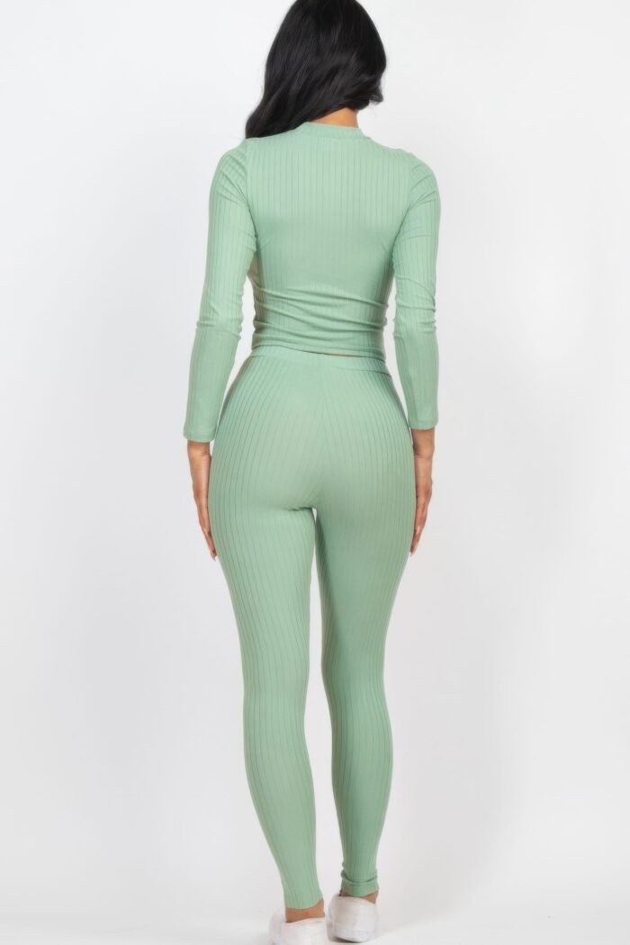 Ribbed mock neck long sleeve top & leggings set