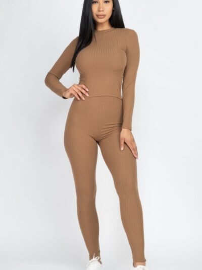 Ribbed Mock Neck Long Sleeve Top & Leggings Set Ribbed Mock Neck Long Sleeve Top & Leggings Set