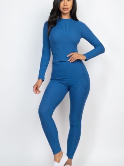 Ribbed Mock Neck Long Sleeve Top & Leggings Set Ribbed Mock Neck Long Sleeve Top & Leggings Set