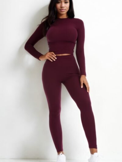 Ribbed Mock Neck Long Sleeve Top & Leggings Set Ribbed Mock Neck Long Sleeve Top & Leggings Set