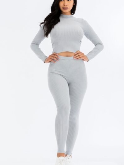 Ribbed Mock Neck Long Sleeve Top & Leggings Set Ribbed Mock Neck Long Sleeve Top & Leggings Set
