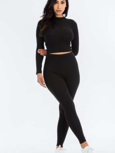 Ribbed Mock Neck Long Sleeve Top & Leggings Set Ribbed Mock Neck Long Sleeve Top & Leggings Set