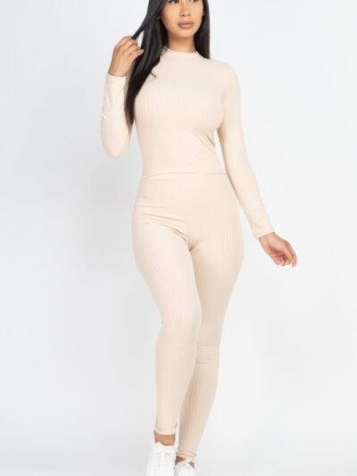 Ribbed Mock Neck Long Sleeve Top & Leggings Set Ribbed Mock Neck Long Sleeve Top & Leggings Set