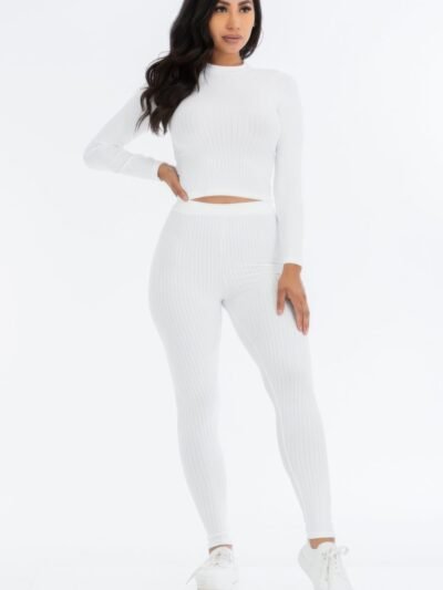 Ribbed Mock Neck Long Sleeve Top & Leggings Set Ribbed Mock Neck Long Sleeve Top & Leggings Set