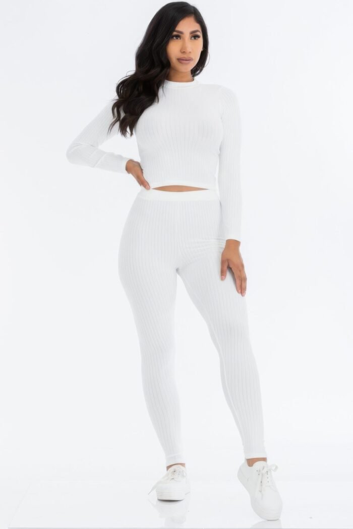 Ribbed mock neck long sleeve top & leggings set