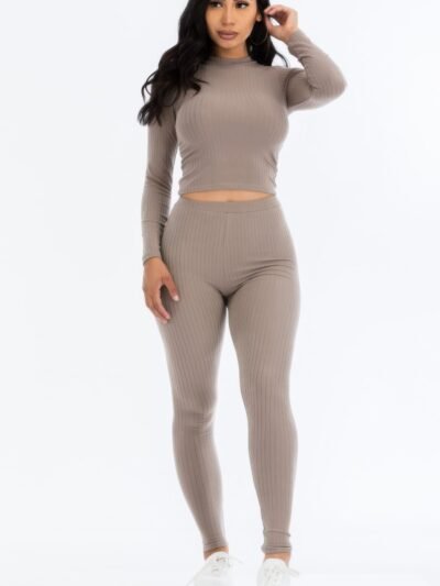 Ribbed Mock Neck Long Sleeve Top & Leggings Set Ribbed Mock Neck Long Sleeve Top & Leggings Set