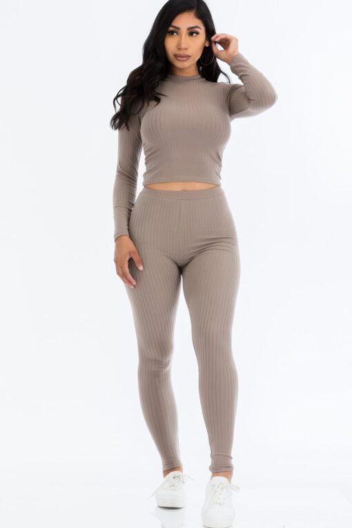 Ribbed Mock Neck Long Sleeve Top & Leggings Set - Image 15