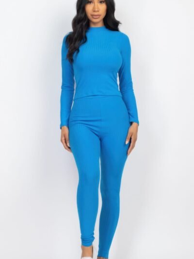 Ribbed Mock Neck Long Sleeve Top & Leggings Set Ribbed Mock Neck Long Sleeve Top & Leggings Set
