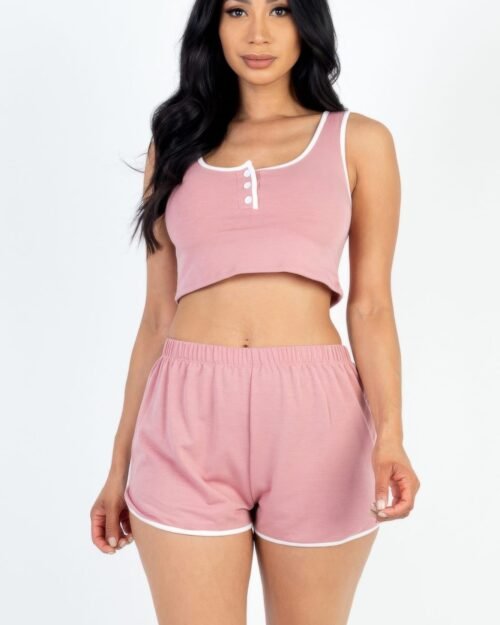 Casual French Terry Sleeveless Cropped Tank Top & Shorts Set