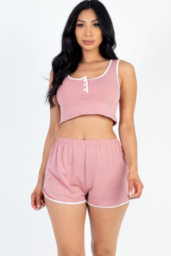 Casual French Terry Sleeveless Cropped Tank Top & Shorts Set