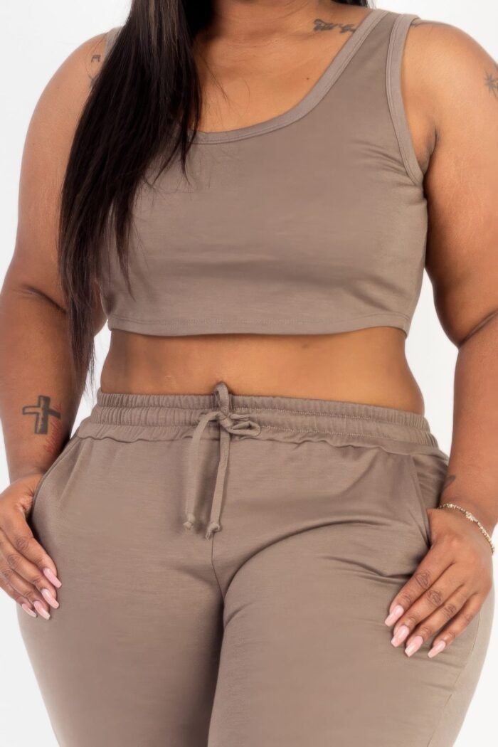 Plus size french terry cropped tank top & joggers set